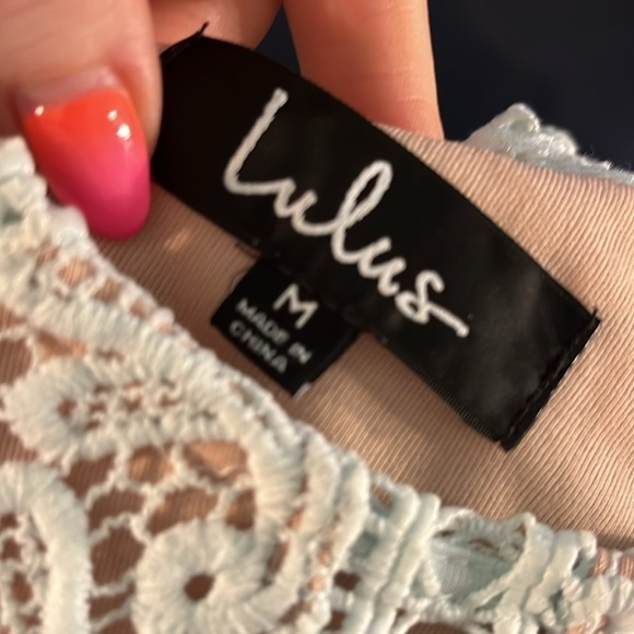 Lulu’s Dream Life Dress Lace Overlay NWT Bodycon Light Blue Size Medium - Picture 9 of 12